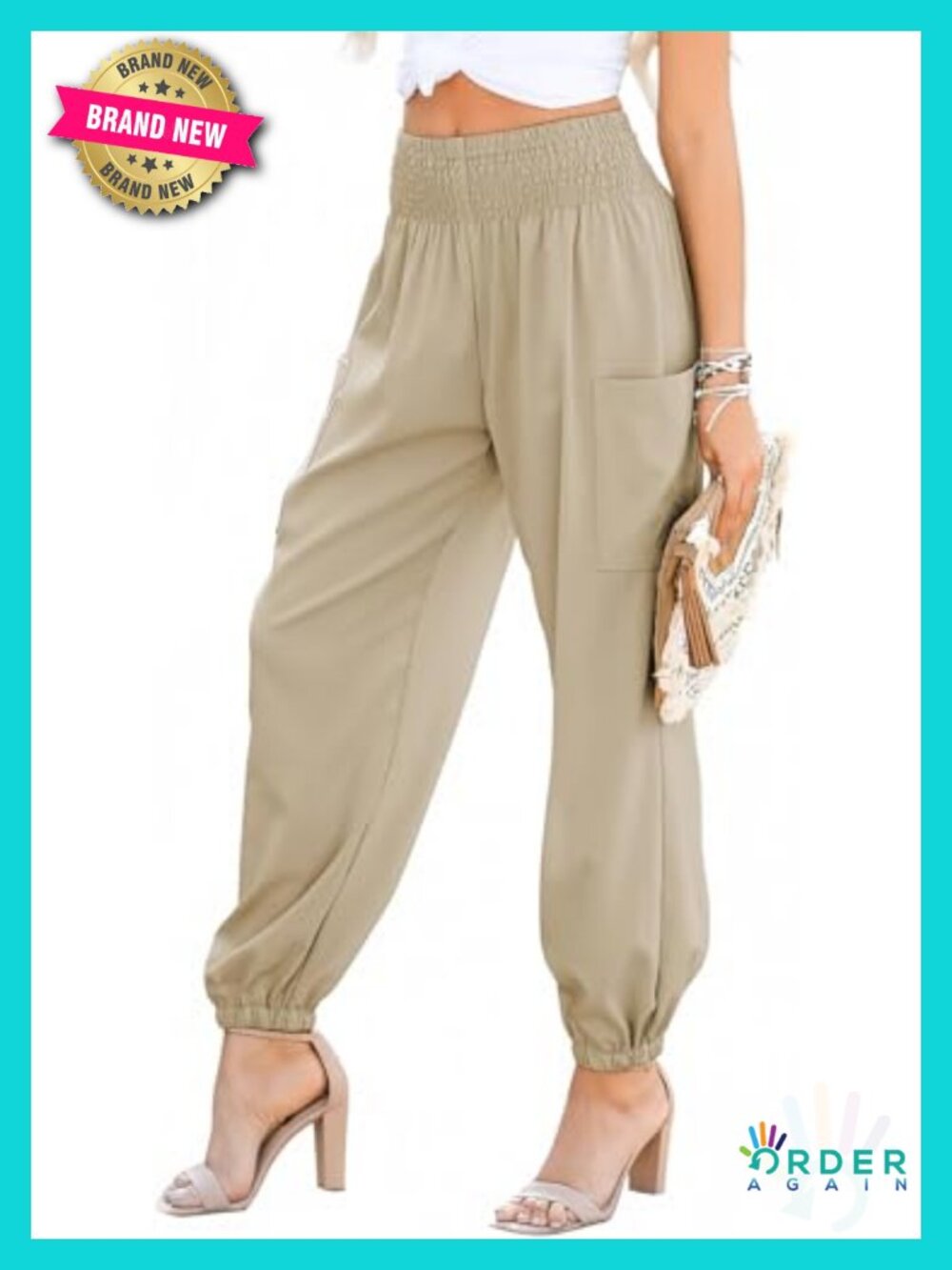 Boho Smocked High Waisted Cargo Pants with Pockets